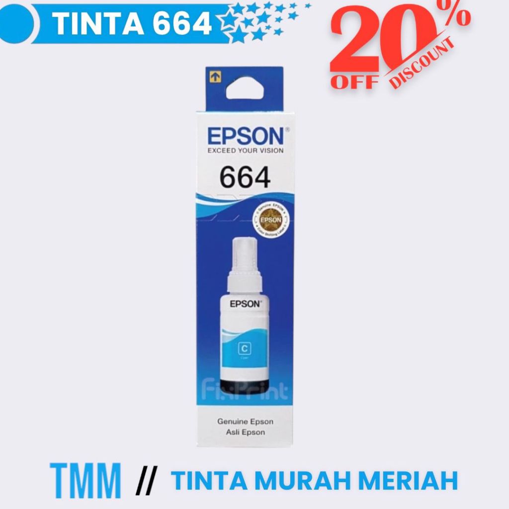 Jual Tinta 664 ( CYAN ) ORIGINAL for T664 6641 664 L121 L120 L310 L360 ...