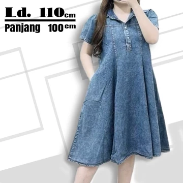 Dress Wanita Jumbo Ld 130 Ld 110 Bahan Jeans Wash Tidak Kaku