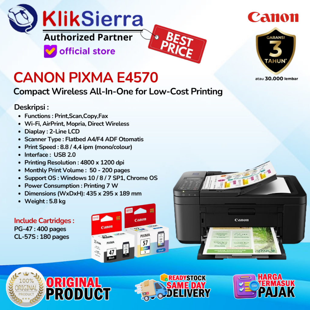 Jual Printer Inkjet CANON PIXMA E4570 - Print Scan Copy Wifi ADF Fax ...