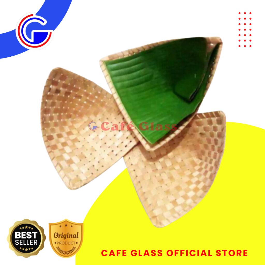 Piring Anyaman Lidi Pincuk Bambu Besar Halus - Piring Saji Hajatan Tradisional Wadah Pecel Nasi Liwet - Woven Bamboo Plate Rustic