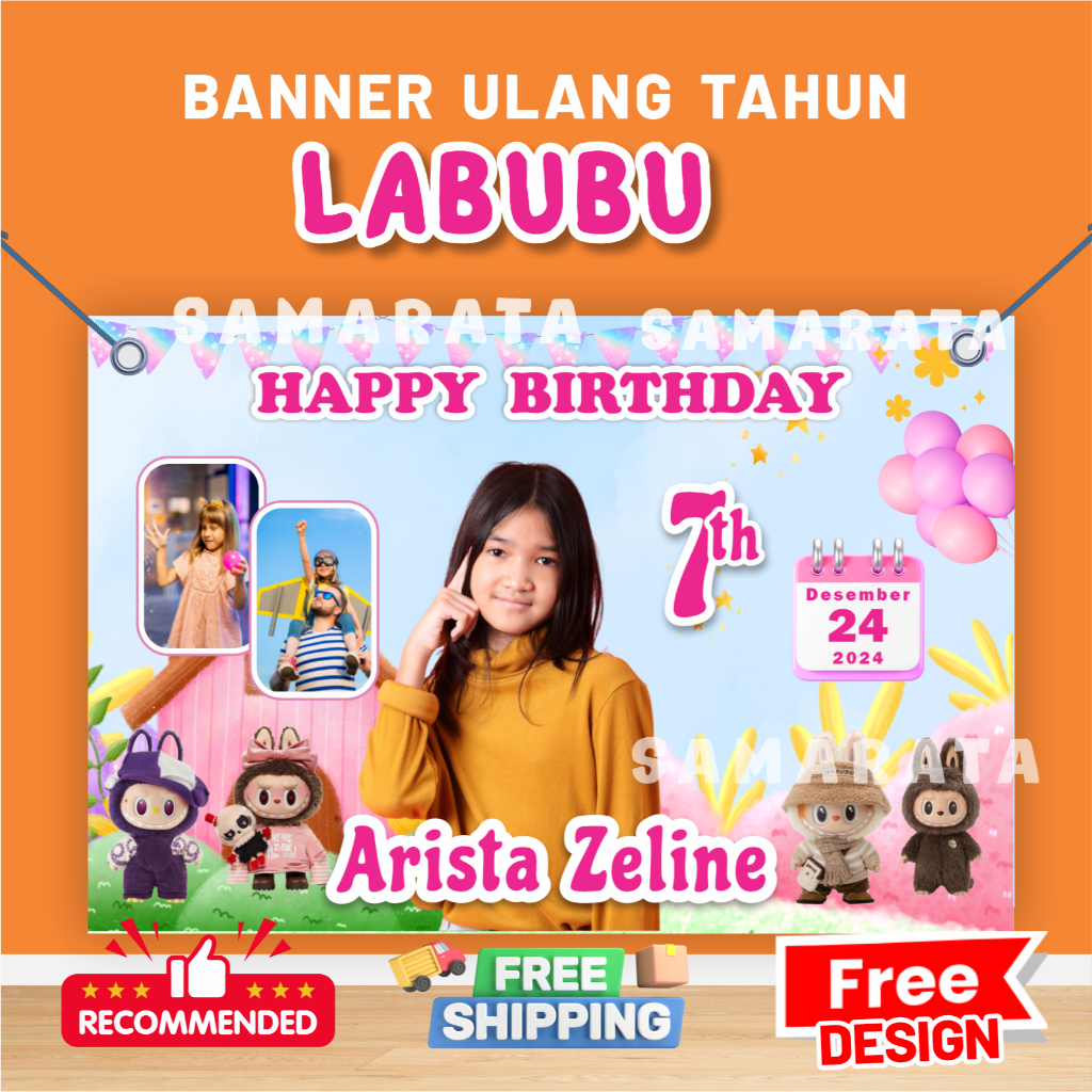 Jual Labubu Banner Ulang Tahun Anak Backdop Ultah Labubu Tedhak Siten 