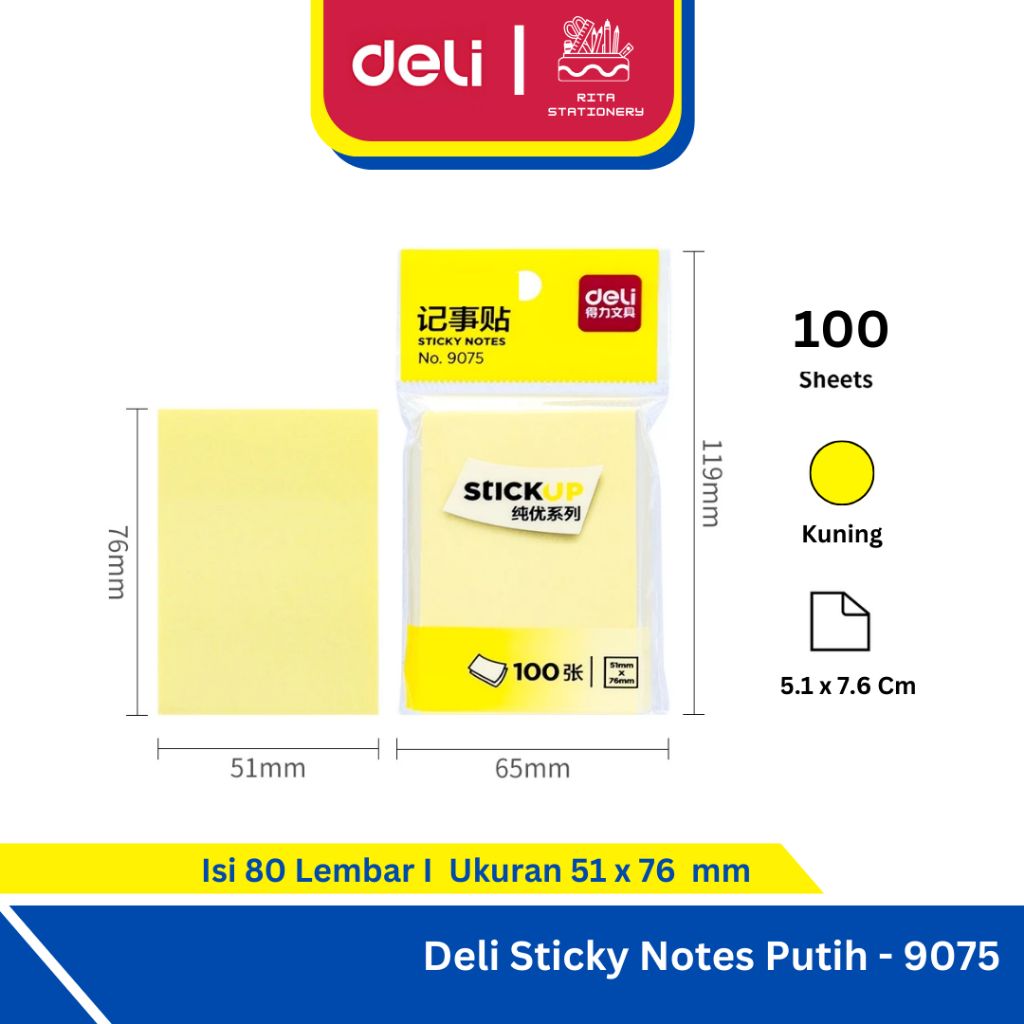 Jual Deli Sticky Notes / Memo Tempel / Kertas Penanda 5.1 cm x 7.6 cm ...