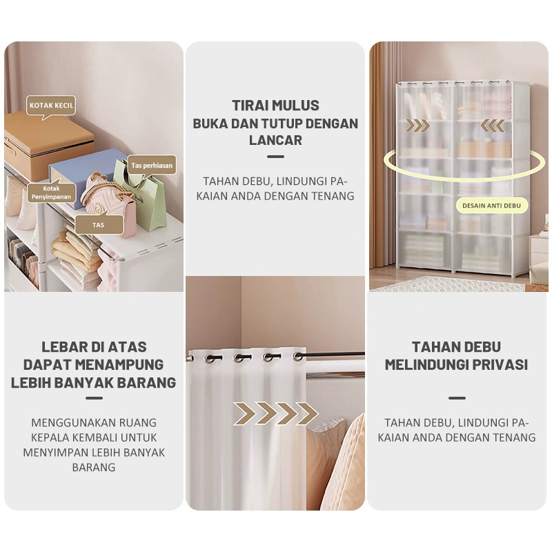 Jual COD Lemari Pakaian Sederhana Storage Rack Wardrobe Dengan Tirai ...
