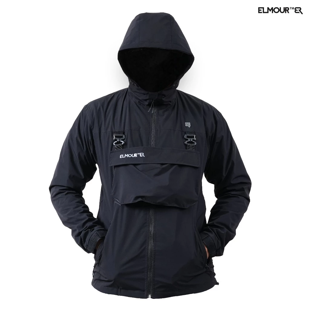 Elmour Jaket Motor Pria Windproof Black Voorzak Series