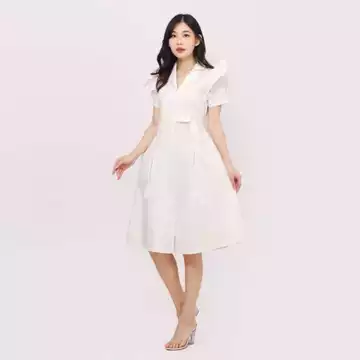 Valeriestyle Sona Dress Midi Wanita Vneck Lengan Pendek Korean Style Bahan Katun