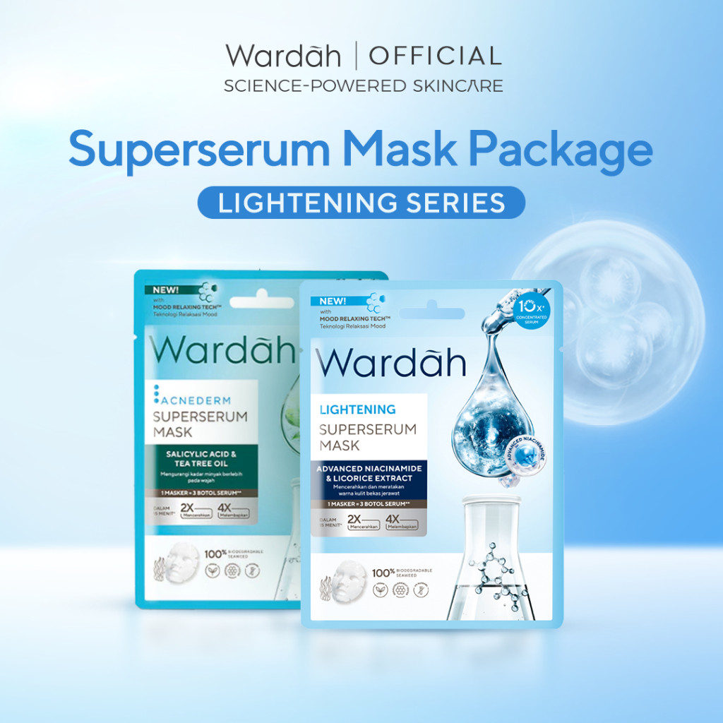 Wardah SuperSerum Mask Lightening & Acnederm 2x20 ml - Paket Isi 2 Sheet Mask