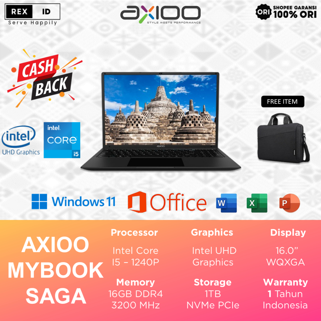 Jual Laptop Axioo i5-1240P 16GB 1TB 16.0