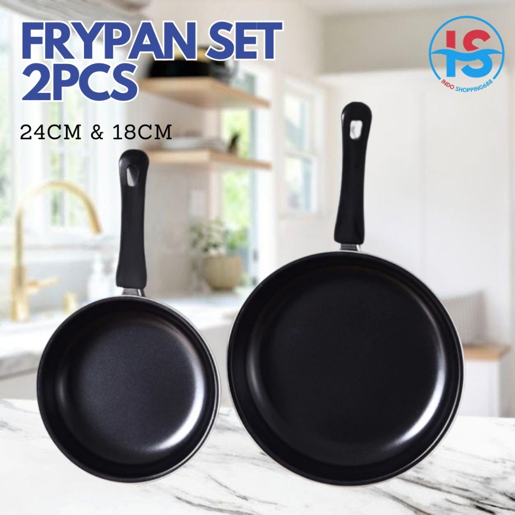 Jual IS - TEFLON FRY PAN HITAM SET ISI 2PCS - WAJAN PENGGORENGAN SET ...