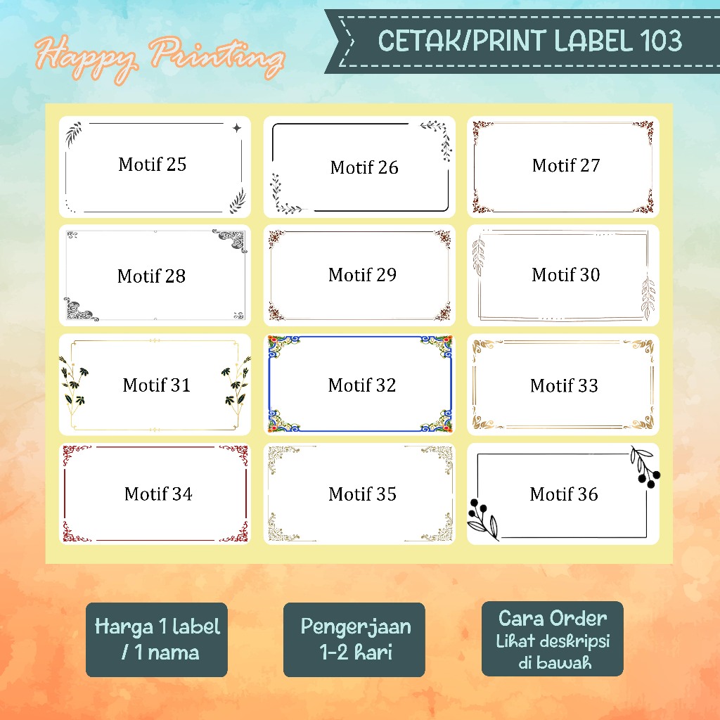 Jual Cetak label sticker nama undangan label 103 motif 25-36 | Shopee ...