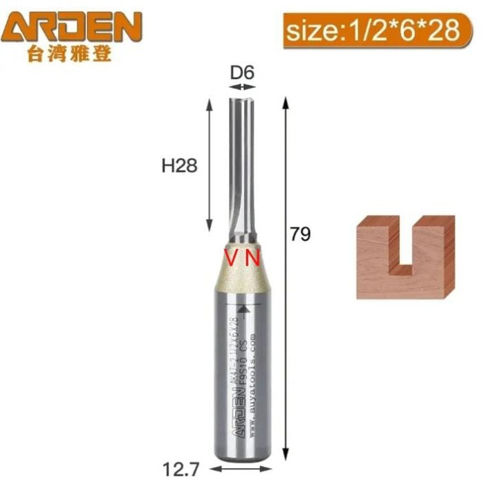 Jual Mata Router/Profil CNC 3 Mata/Flute 6mm x 28mm As 1/2 Straight ...