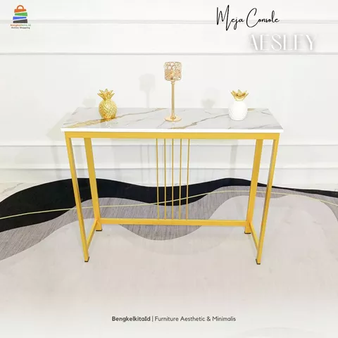 Meja Console Aesthetic Meja Hias Minimalis - MEJA AESLEY - Konsol Foyer Marmer UV Gold