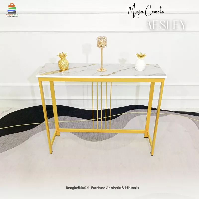 Meja Console Aesthetic Meja Hias Minimalis - MEJA AESLEY - Konsol Foyer Marmer UV Gold