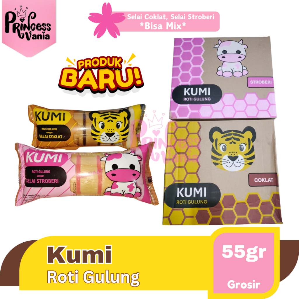 Jual KUMI ROTI GULUNG GROSIR 55GR RASA SELAI STROBERI COKELAT BISA MIX ...