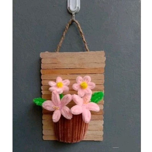 (COD)Hiasan dinding dari kawat bulu dan stik ice cream/dekorasi ruangan unik/pajangan dinding cantik/hadiah dan kado/bisa reques warna dan model bunga