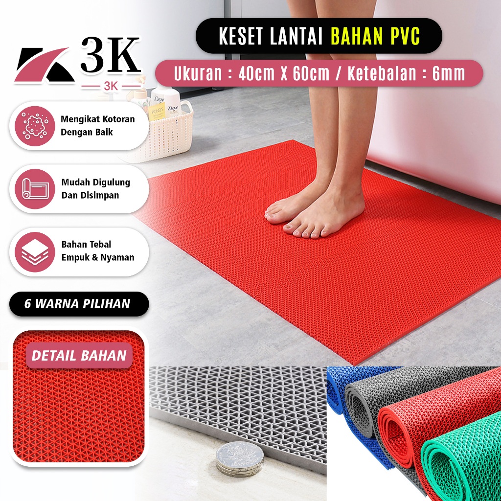 Jual (3K Surabaya) Keset PVC Kamar Mandi Bahan Tebal 6MM Anti Slip UK ...