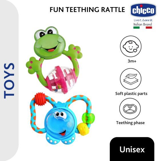 Jual CHICCO Nursing Teether Fun Teething Rattle Frog & Elephant 3m ...