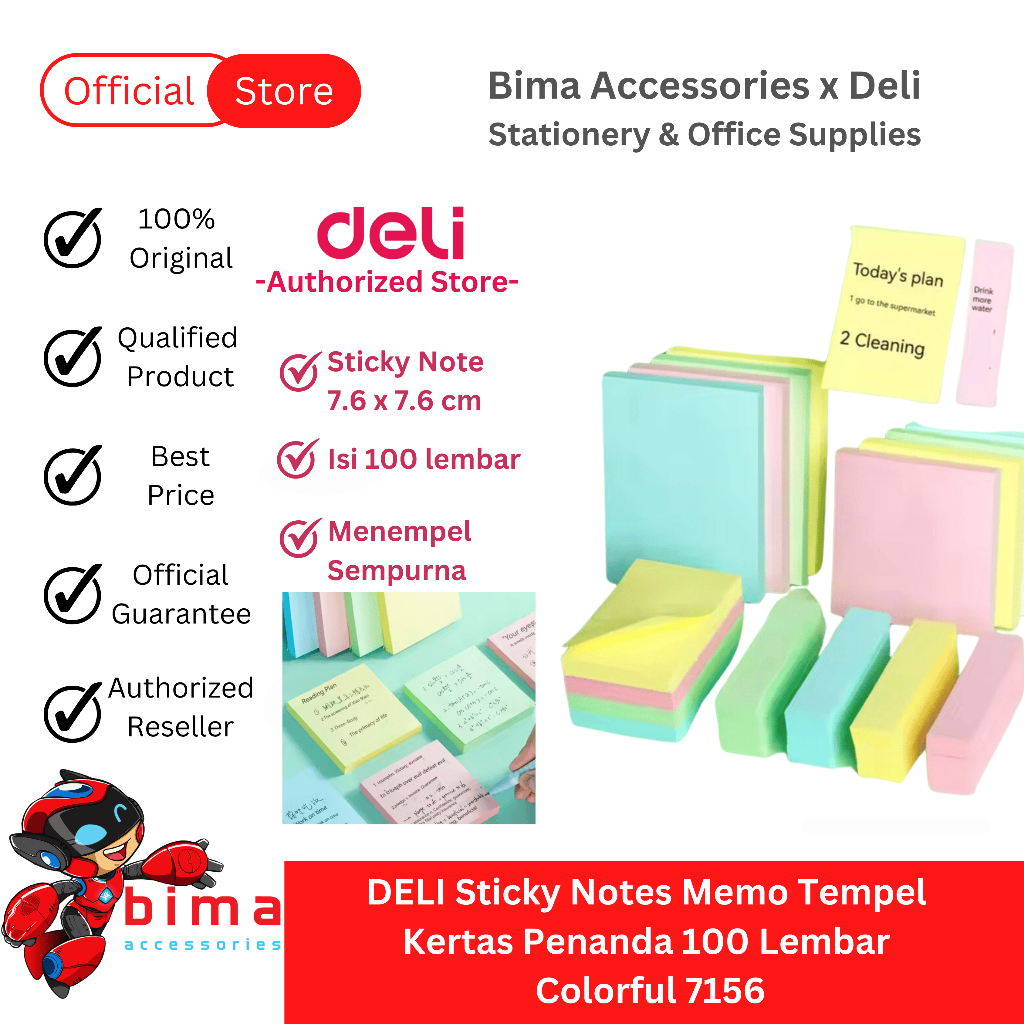 Jual DELI Sticky Note Notes Kertas Memo Tempel Warna Warni Candy ...
