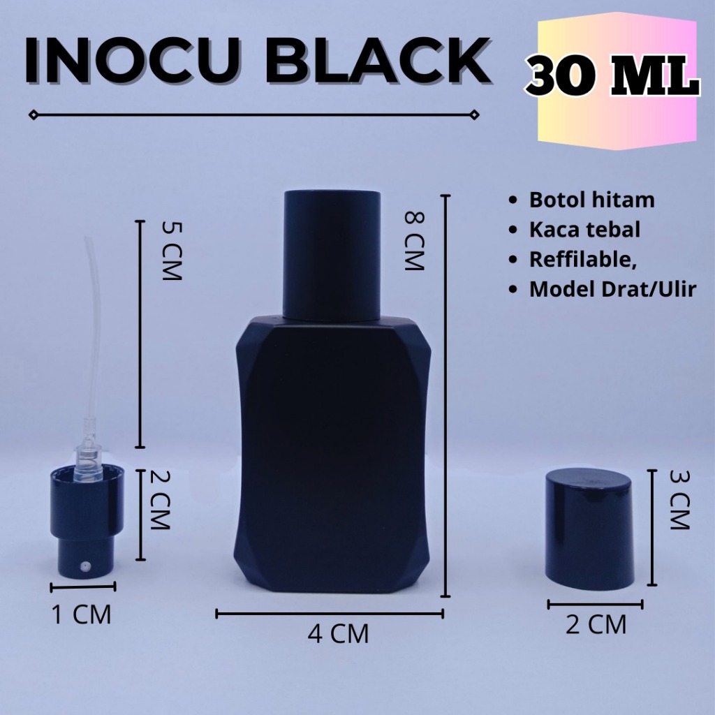 Jual Botol parfum kosong Inocu full black mate 30ml drat/putar/terlaris ...