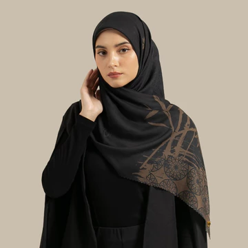 Wulang Narawangsa Hijab Segi Empat Bamboo Black Kerudung Segi Empat Hijab Motif Segi Empat