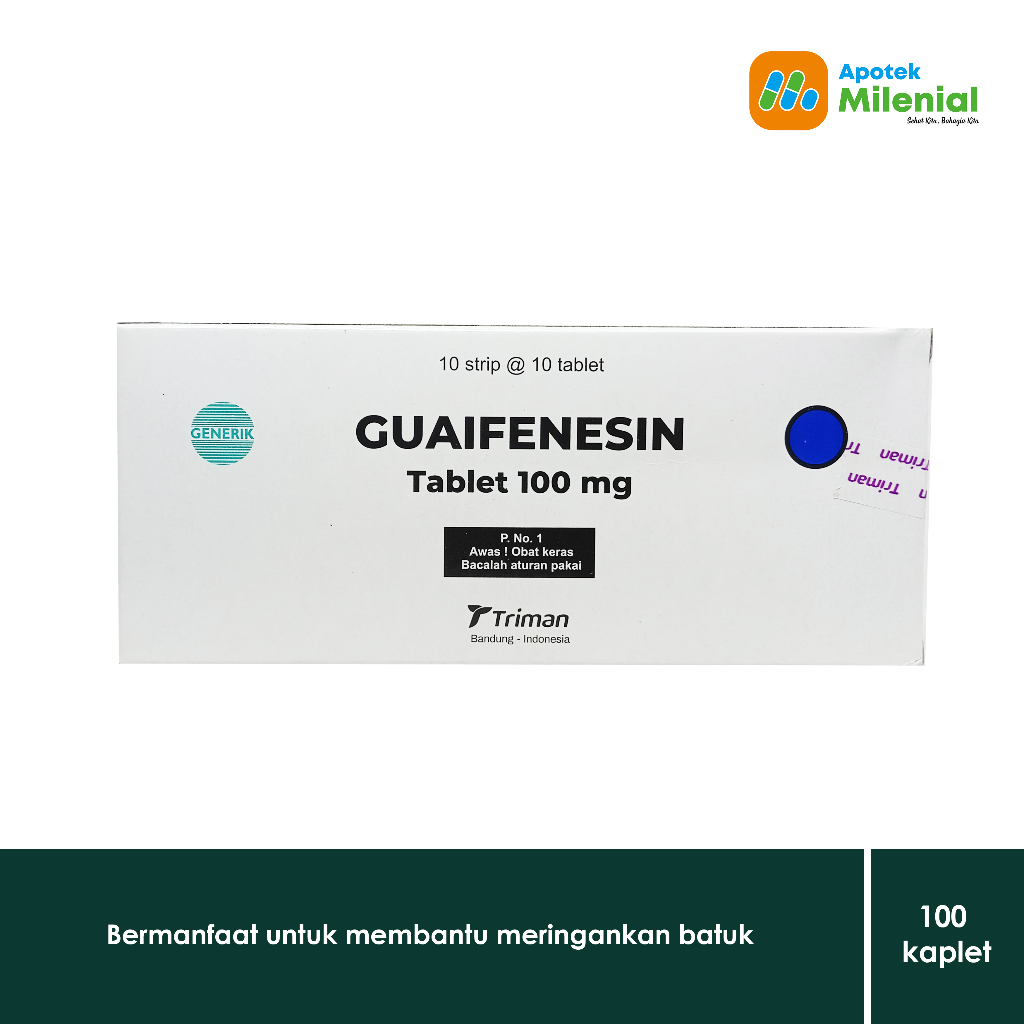 Jual Guaifenesin 100 Mg Triman Box isi 100 Tablet / Untuk Meredahkan ...