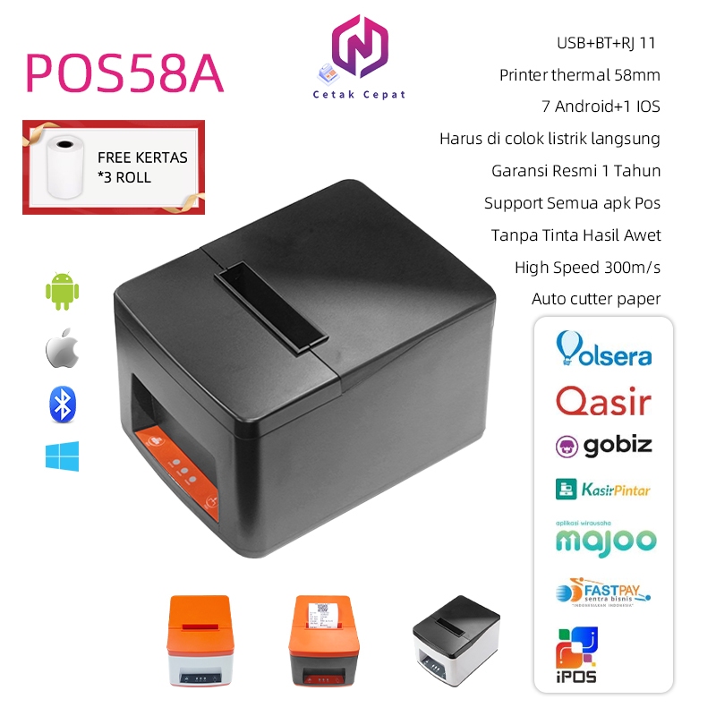 Jual PRINTER THERMAL AUTOCUTTER 58MM INTERFACE USB - BLUETOOTH - Hitam ...