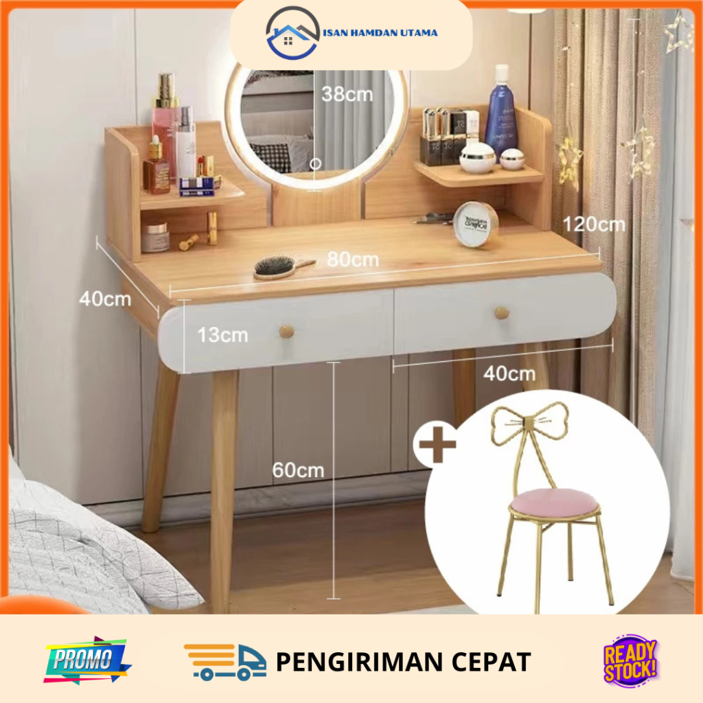 Jual ISAN Meja Rias Set Kursi Desain Minimalis Meja Rias Dengan Lampu ...
