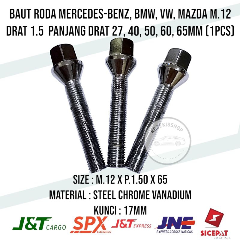Jual Baut roda BMW, Mercy, VW, Mazda M.12 Drat P.1.50 Panjang 27, 40 ...