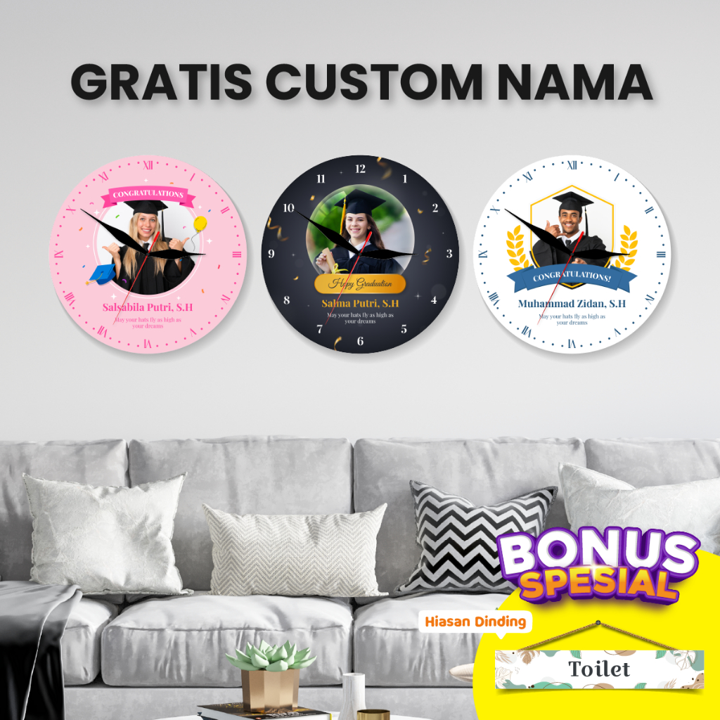 Jual Jam Dinding Custom Foto Perpisahan Graduation Wisuda Sekolah Nama ...