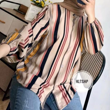 Kemeja Rayon Motif Lengan Panjang Kemeja Wanita Rayon Motif Atasan Kemeja Wanita Blouse Motif