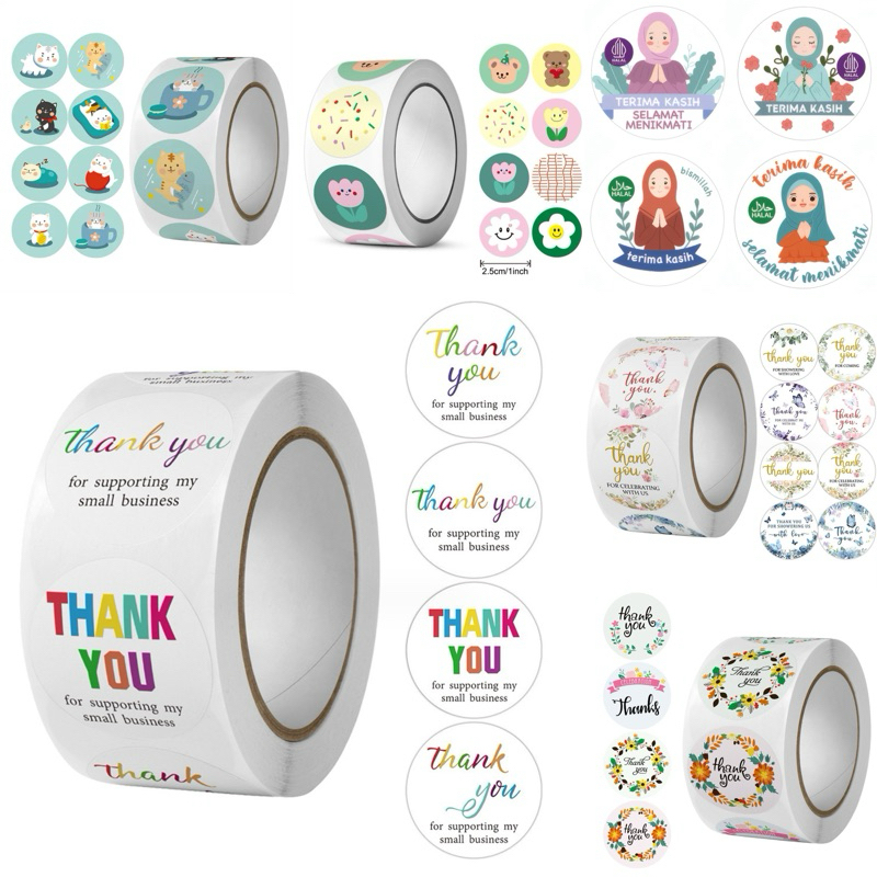 Jual 500pcs Sticker Thank You Roll Stiker Bulat Label Terima Kasih ...