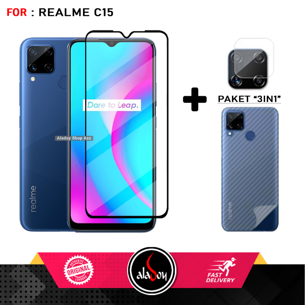 Jual Paket 3in1 Tempered Glass Anti Static Realme C15 Free