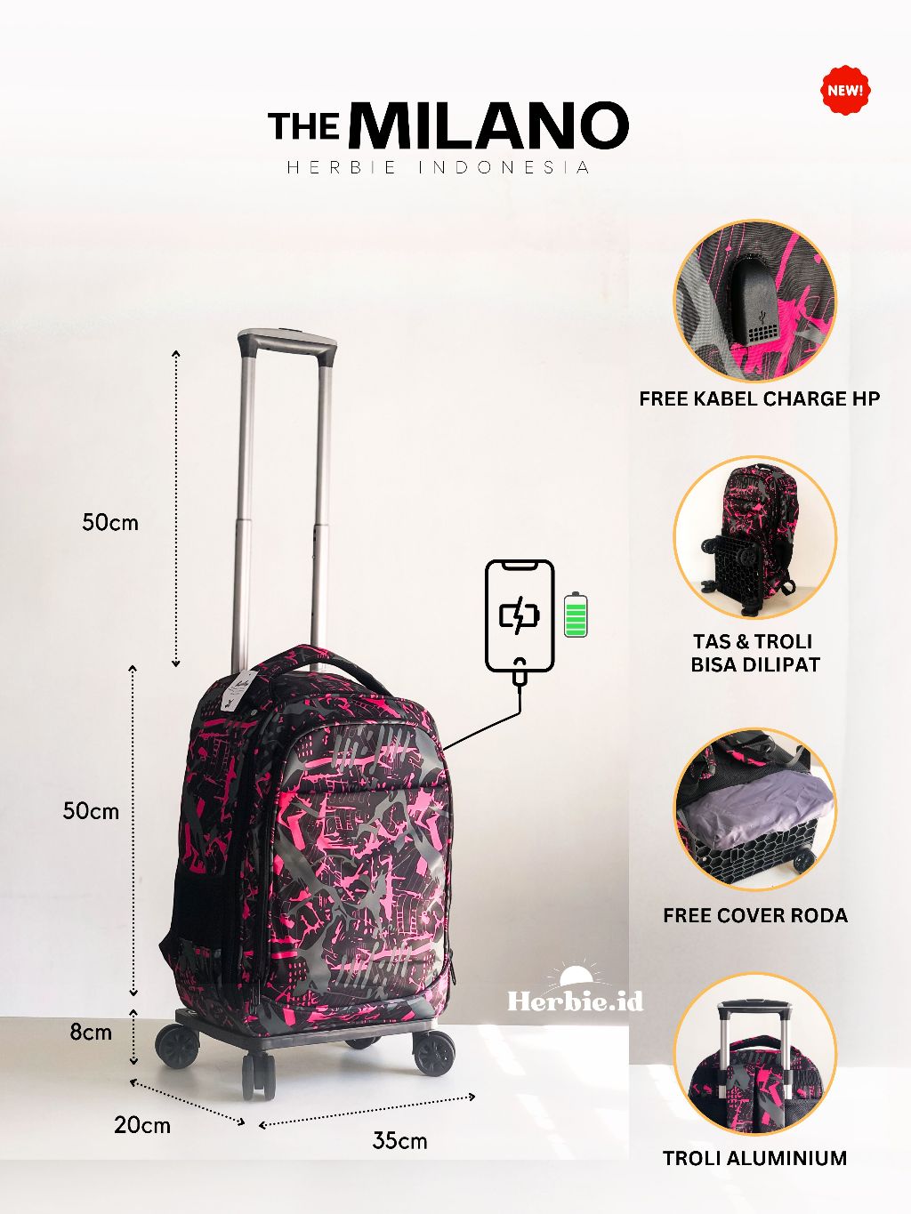 Jual [THE MILANO] TAS RANSEL TROLI KABIN PESAWAT FASHION KOREA BARLEY ...