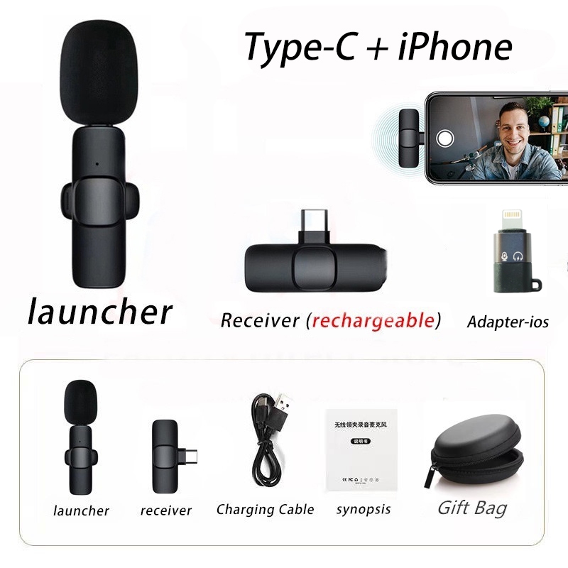 Gambar produk Mic Wireless Clip On Audio Video pembuatan Rekaman Microphone HP IPhone Android Live Game Mobile 5