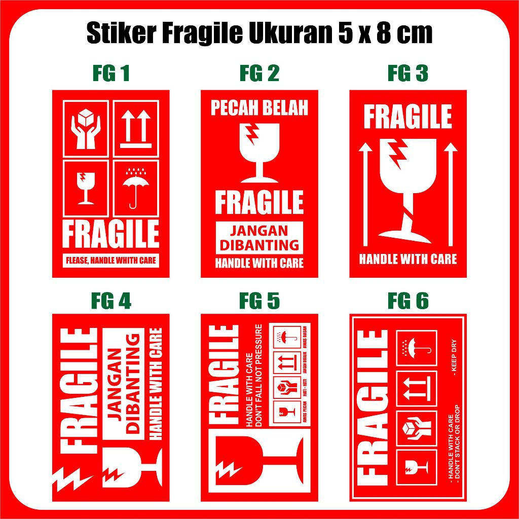 Jual Stiker Fragile FG 1 | Ukuran 5 x 8 cm | Stiker Pengiriman Label ...