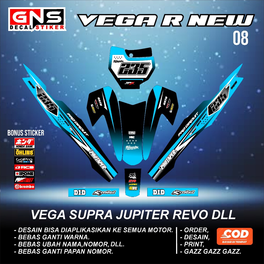 Jual Sticker RBT VEGA R NEW MOTOR RBT BEBEK MODIF SUPERMOTO YZ CRF KLX ...