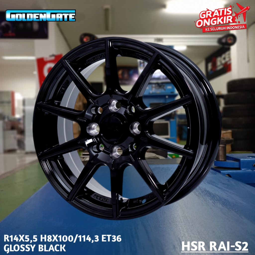 Jual Velg racing hsr r14 pcd 4x100 4x114 lebar 5,5 glossy black type ...