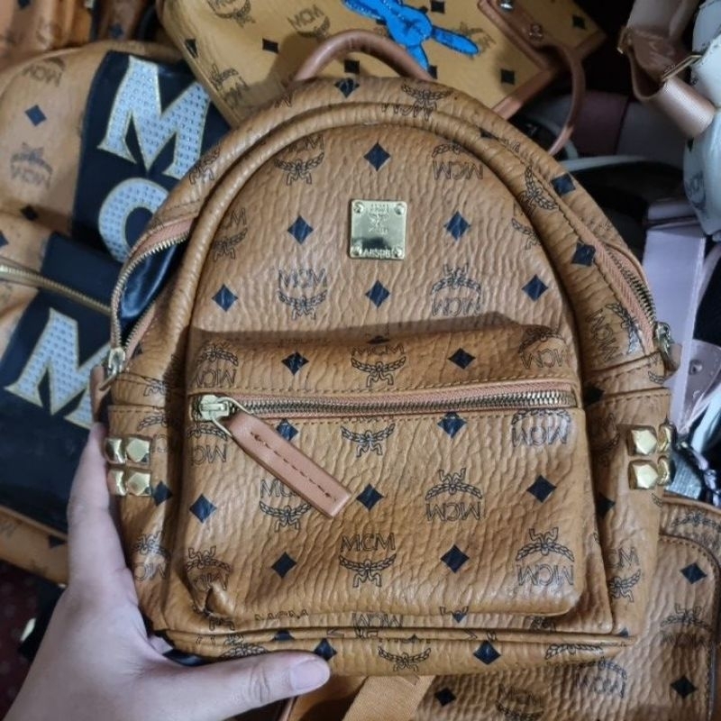 Jual mcm cognac ransel studed leather | Shopee Indonesia