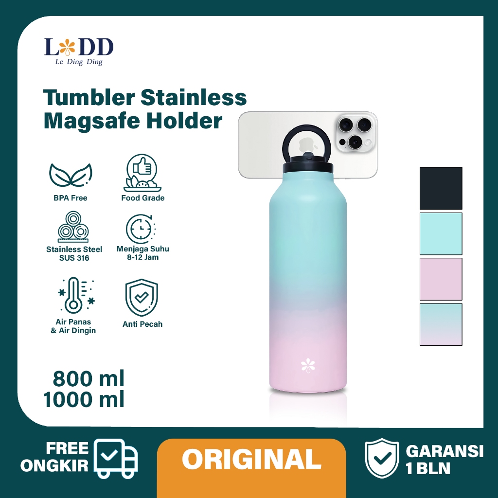 Jual Le Ding Ding-Tumbler Stainless Ring Magnet Phone Holder Double Wall Tahan Panas Dingin 800 ML 1000ML | Shopee Indonesia