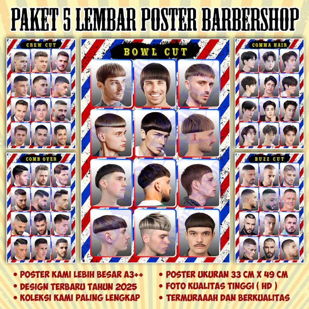 Jual Poster Model Rambut Terbaru Barbershop - Paket 5 Lembar Poster ...