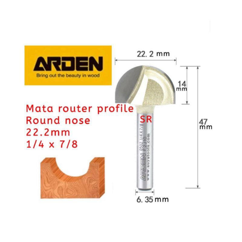Jual Mata Profil/ Router 22mm 1/4 × 7/8 Round Nose/ Core Box Bits Merk ...