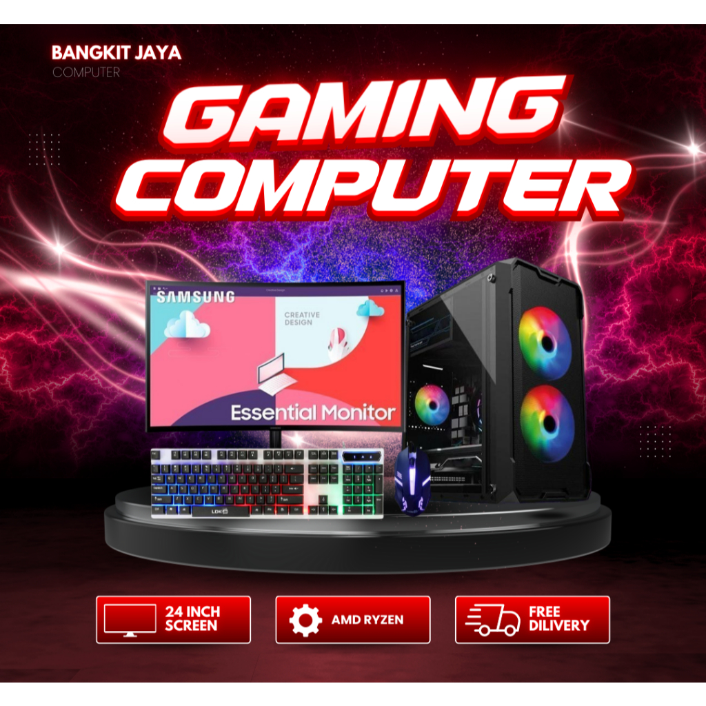 Jual PC Gaming Fullset AMD RYZEN 5 3400G RAM 16GB SSD HDD Monitor 24 ...