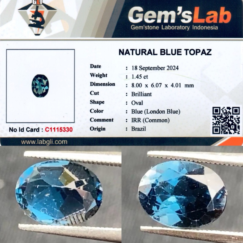Jual Natural Blue Topaz London 1,45 ct Memo by GLI | Shopee Indonesia