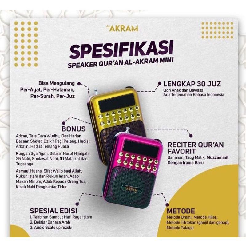 Jual Speaker Murottal Quran Mini AL-AKRAM Speker Alquran Lengkap 30 Juz ...