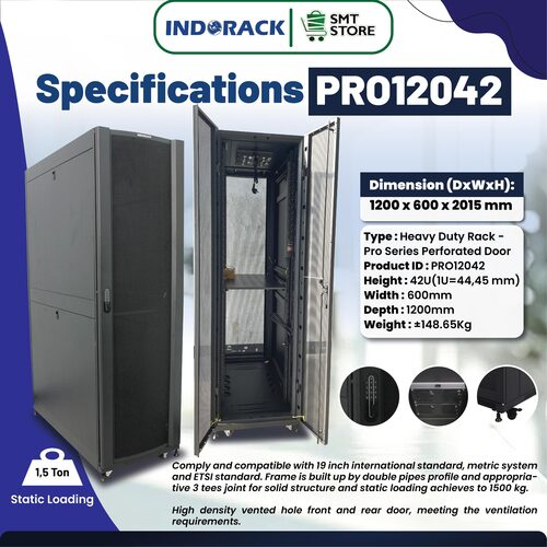 Jual PRO12042 Heavy Duty Rack 42U INDORACK Depth 1200mm Perforated Rak ...