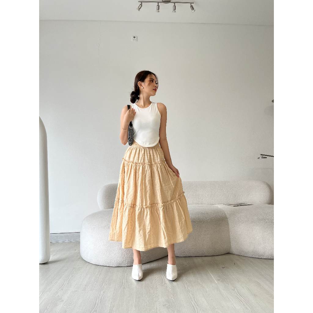 Jual Peach Poppy RECCA Ruffle Skirt - Long Skirt Ruffle Korean Style ...