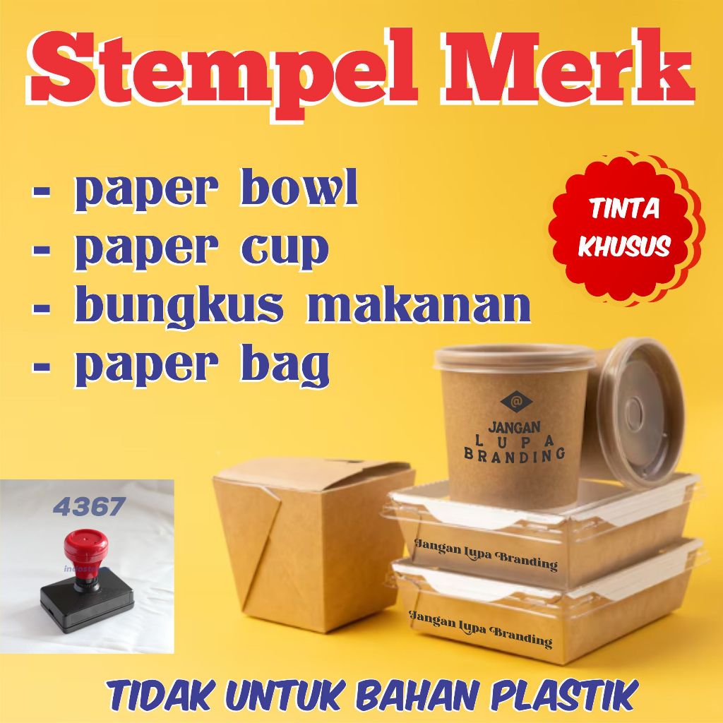 Jual stempel kardus kemasan paper bowl cup bag packing merek brand ...