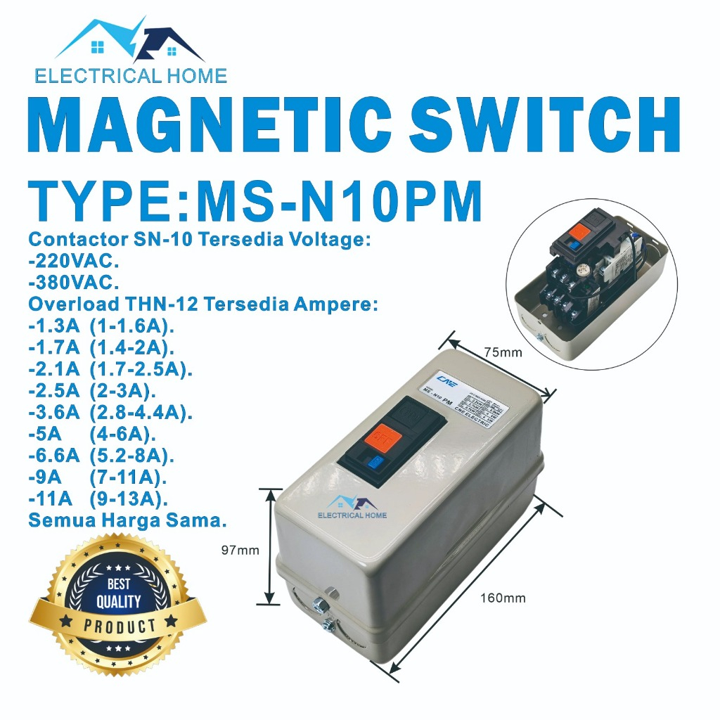 Jual MAGNETIC SWITCH / MAGNETIC STARTER MSN-10PM 220VAC/380VAC | Shopee ...