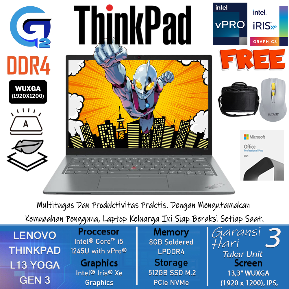 Jual Laptop 2IN1 Lenovo Thinkpad L13 Yoga Gen3 Intel Vpro i5 1245U 8GB ...