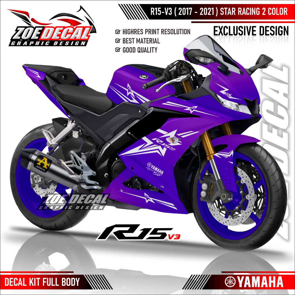 Jual TERBARU DECAL STICKER FULL BODY YAMAHA R15 V3 MOTIF STAR RACING ...