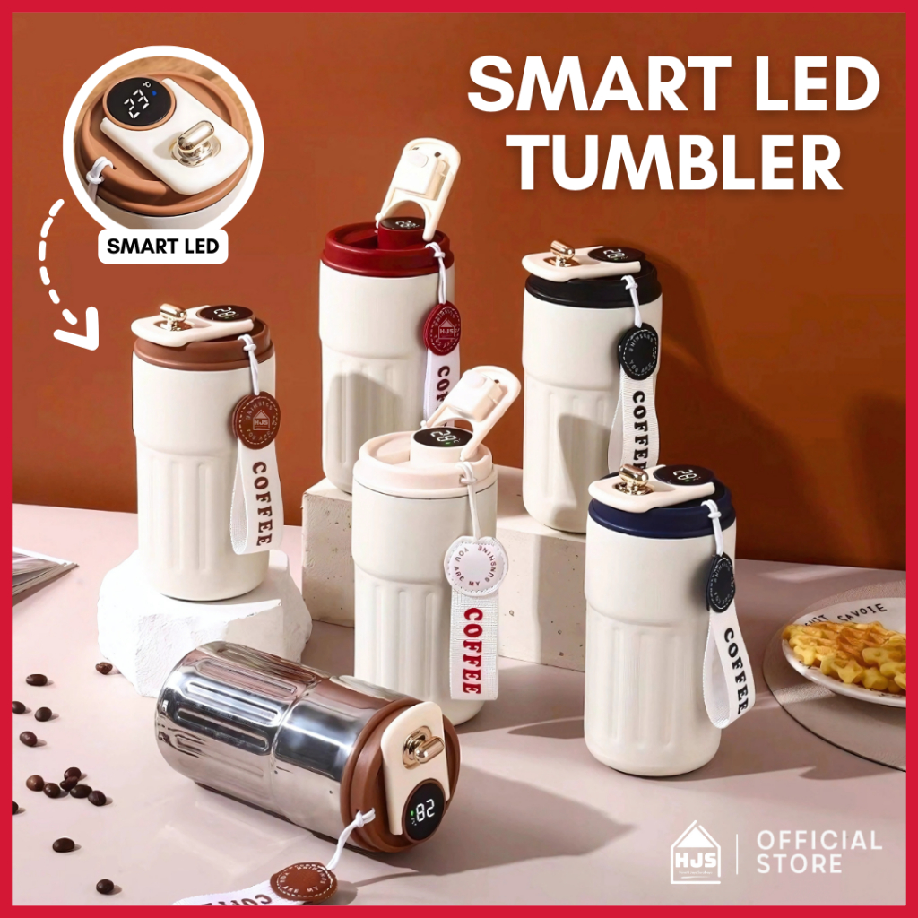 Jual [HJS] Tumbler Minum Kopi Aesthetic Smart LED 450ml Stainless Steel ...